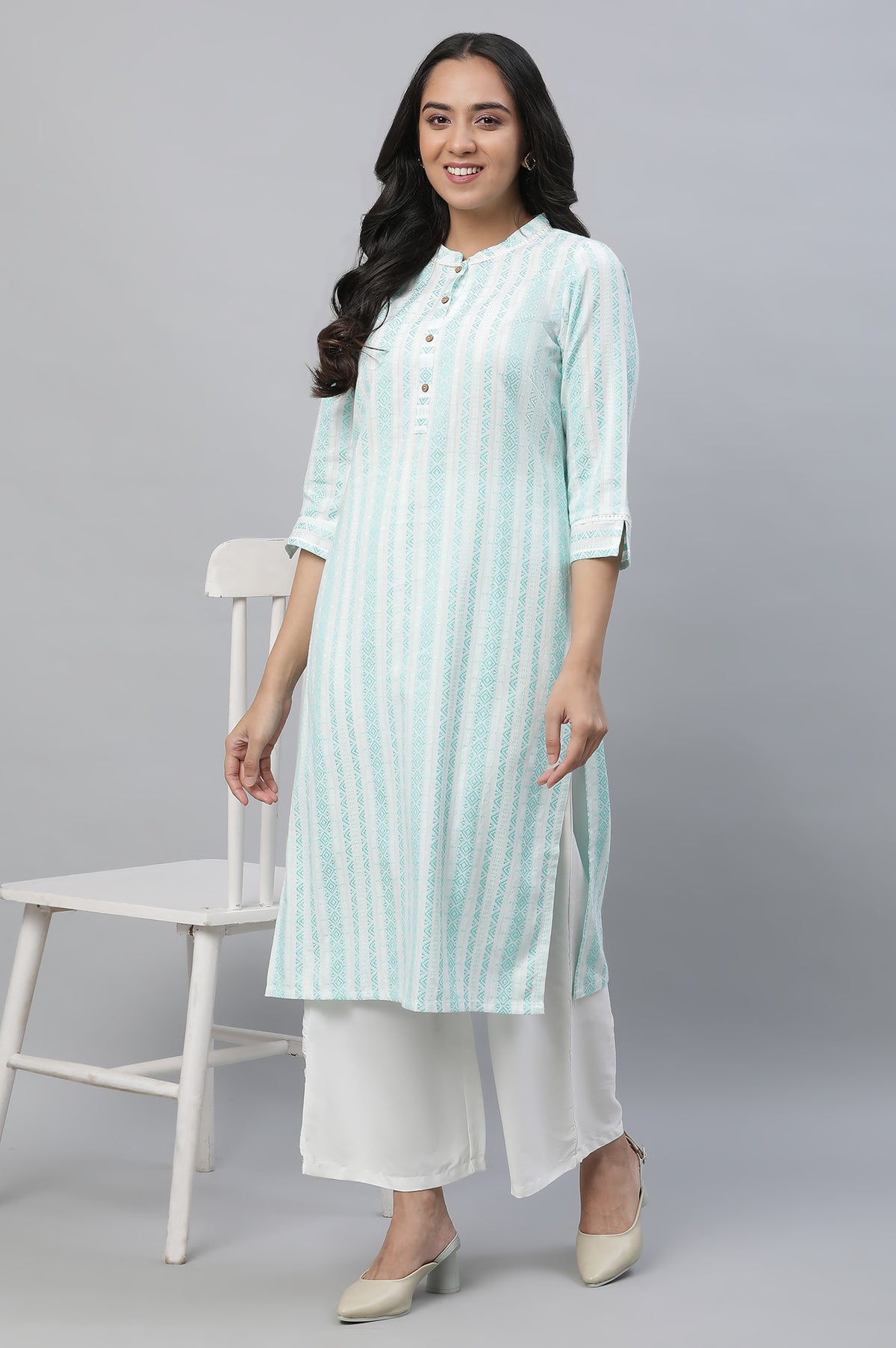 Green Dobby Causal Kurta - XS