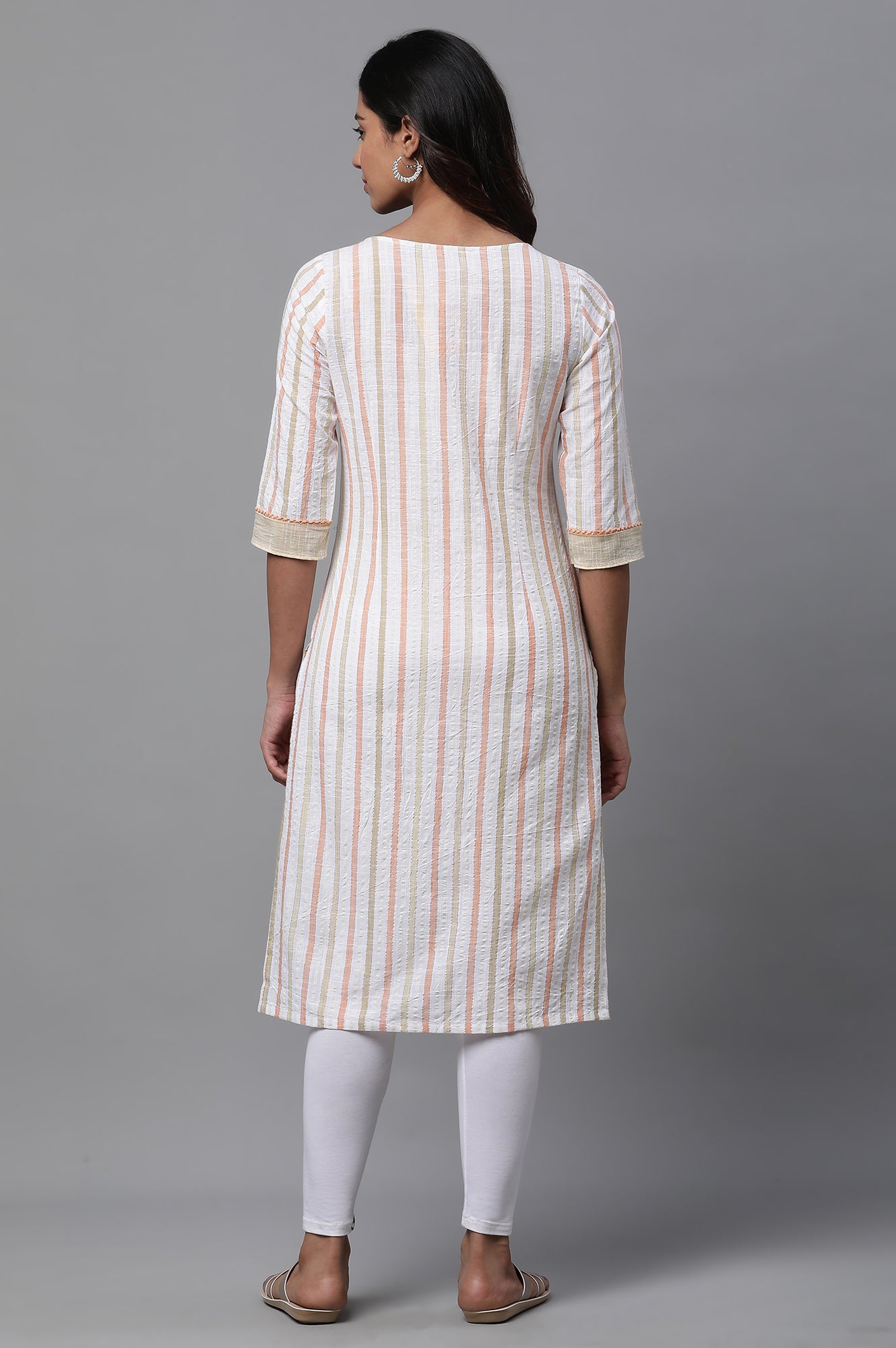 White Stripe Printed Casual Kurta