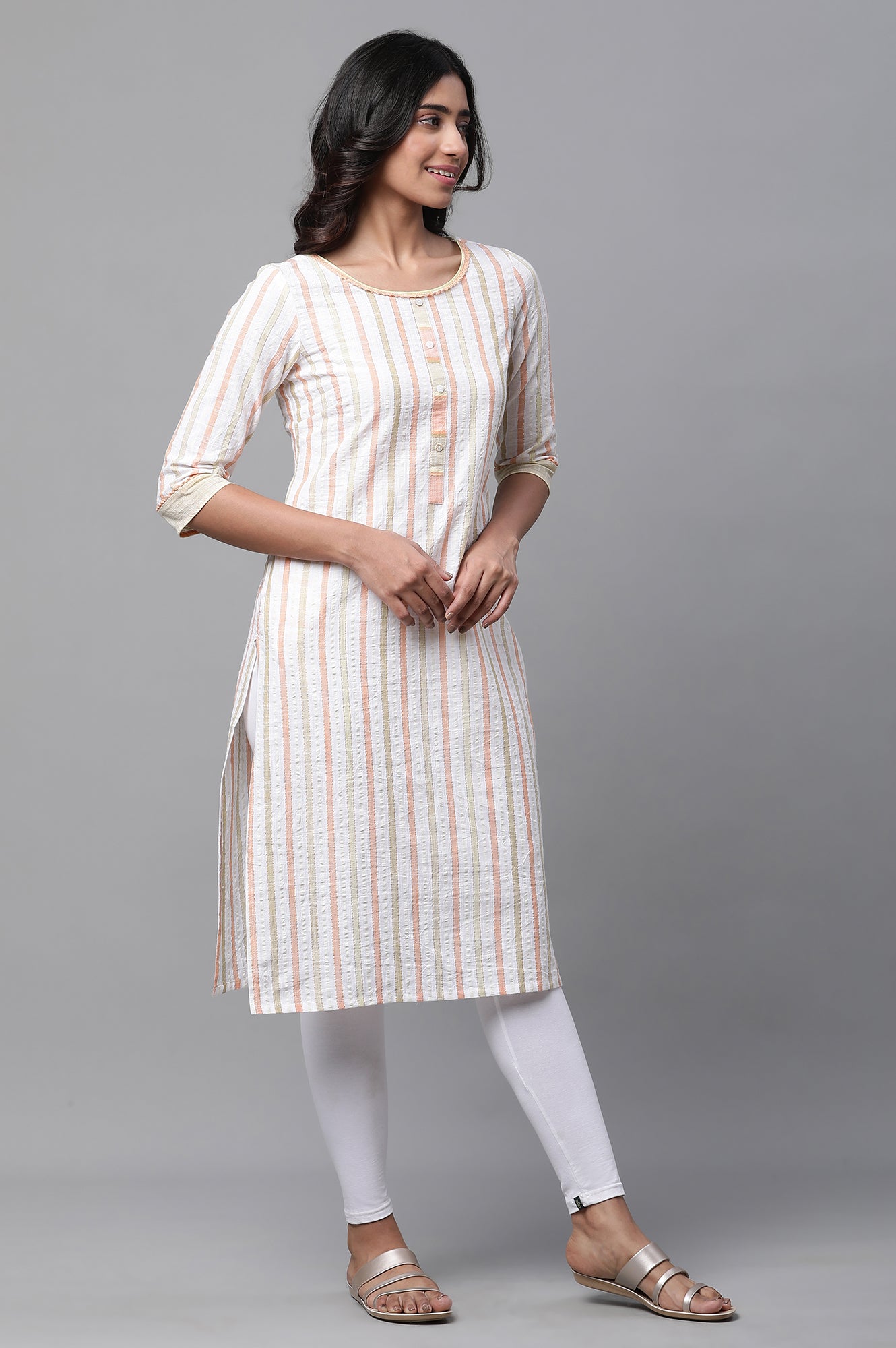 Multi-coloured Stripe Printed Casual Kurta