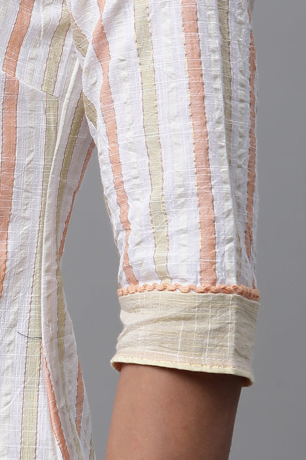 White Stripe Printed Cotton Straight Casual Kurta