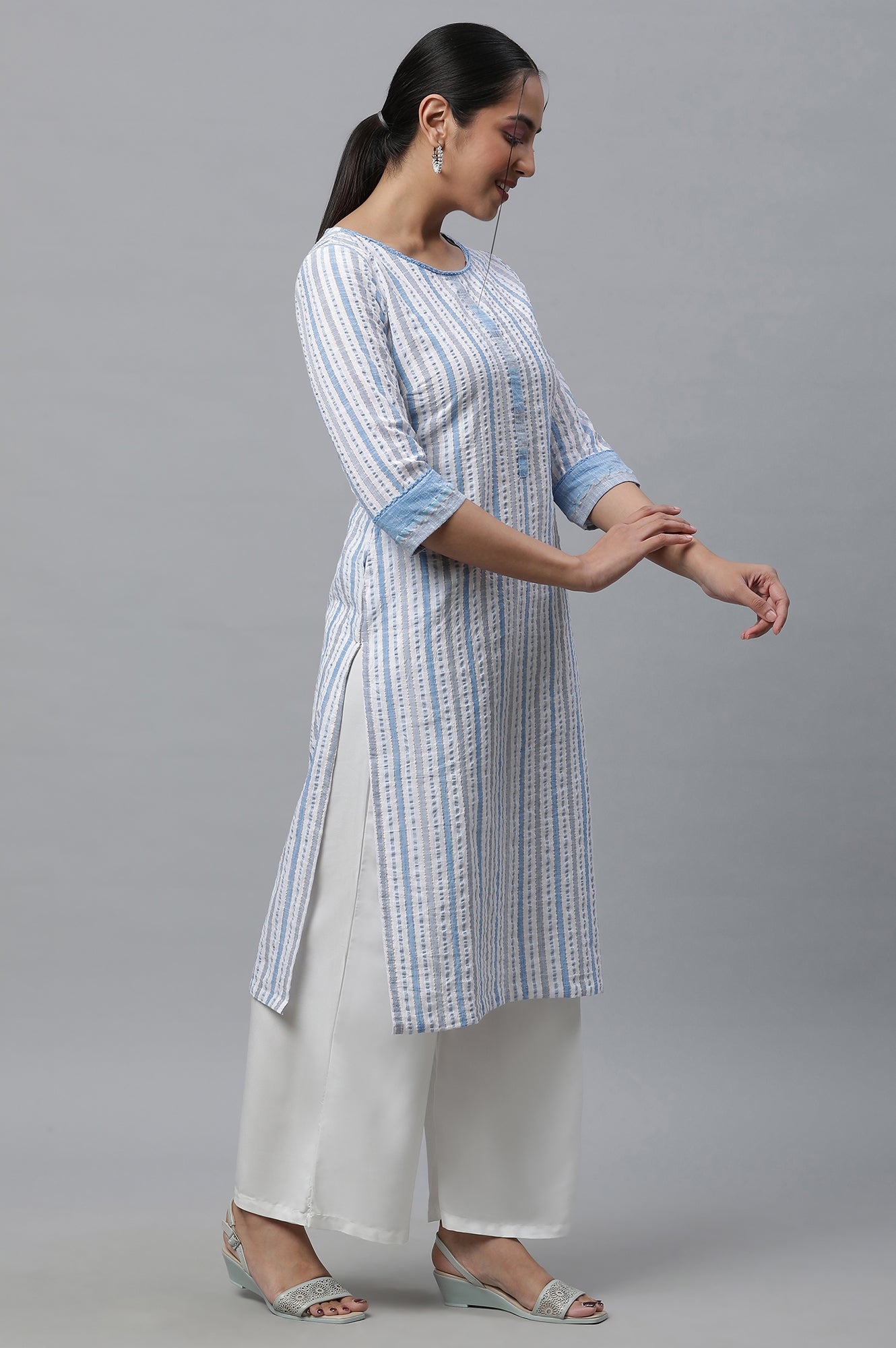 Multi-coloured Stripe Printed Casual Kurta