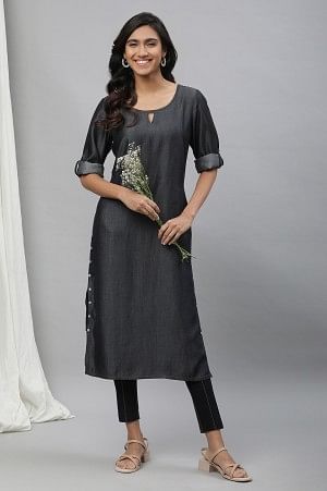 Black Tencil Denim Straight Kurta