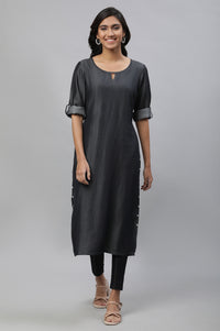 Black Tencil Denim Straight Kurta
