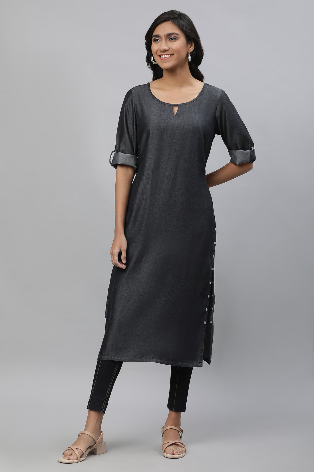 Black Tencil Denim Straight Kurta