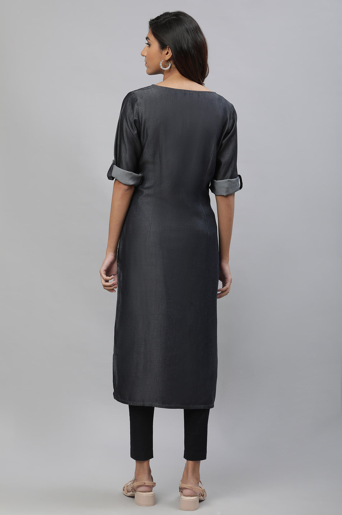Black Tencil Denim Straight Kurta