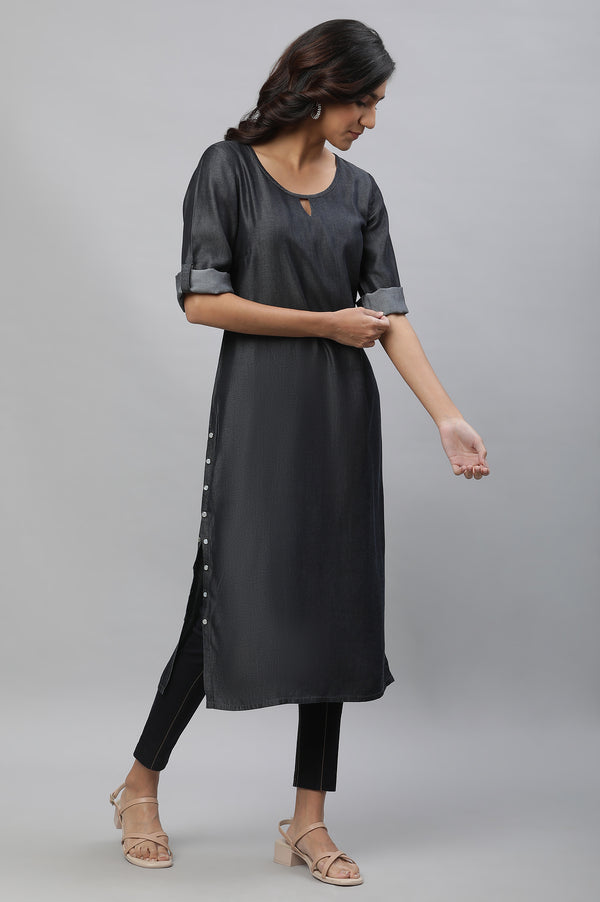 Black Tencil Denim Straight Kurta