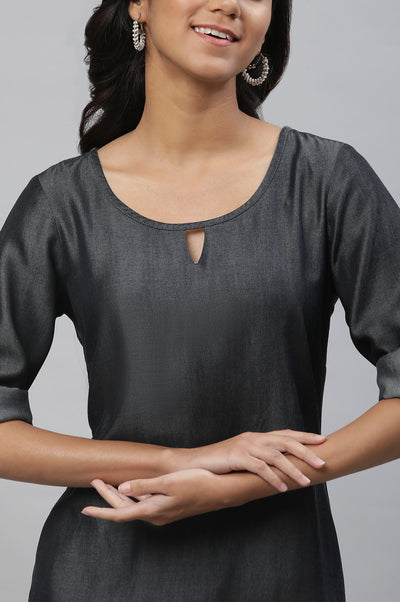 Black Tencel Straight Kurta and Palazzo Set