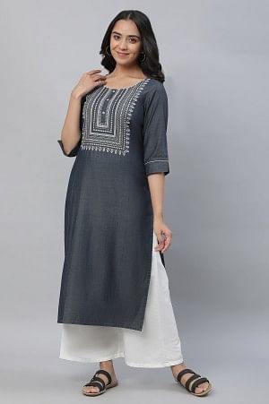 Black Denim Embroidered Kurta