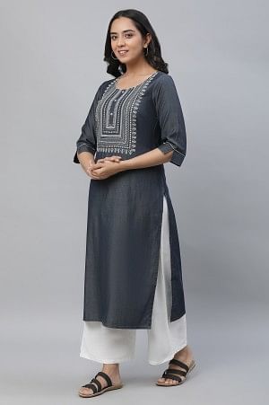 Black Denim Embroidered Kurta