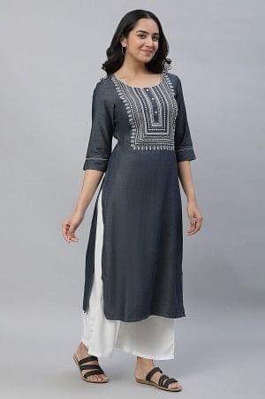 Black Denim Embroidered Kurta