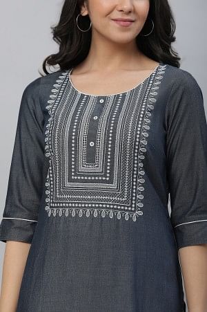 Black Denim Embroidered Kurta