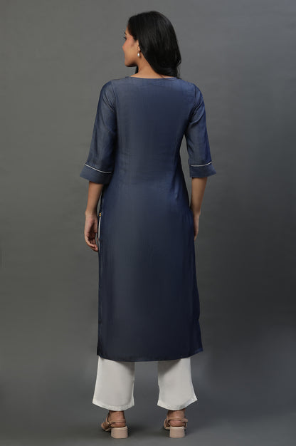 Blue Denim Embroidered Yoke Kurta