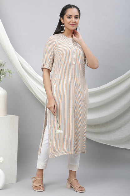 Brown &amp; White Yarn Dyed Striped Kurta