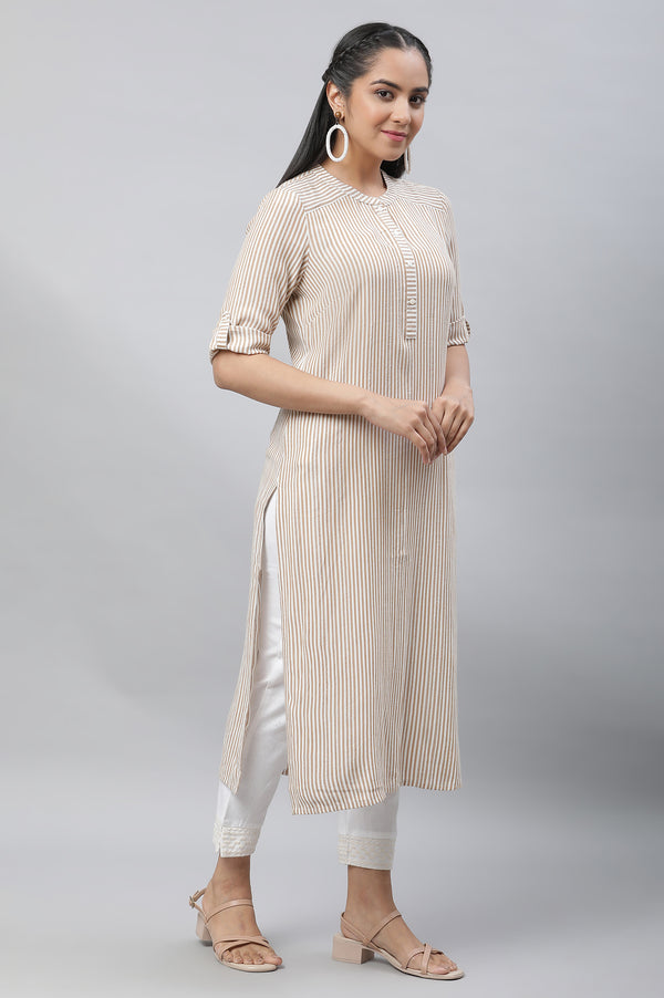 Brown & White Yarn Dyed Striped Kurta