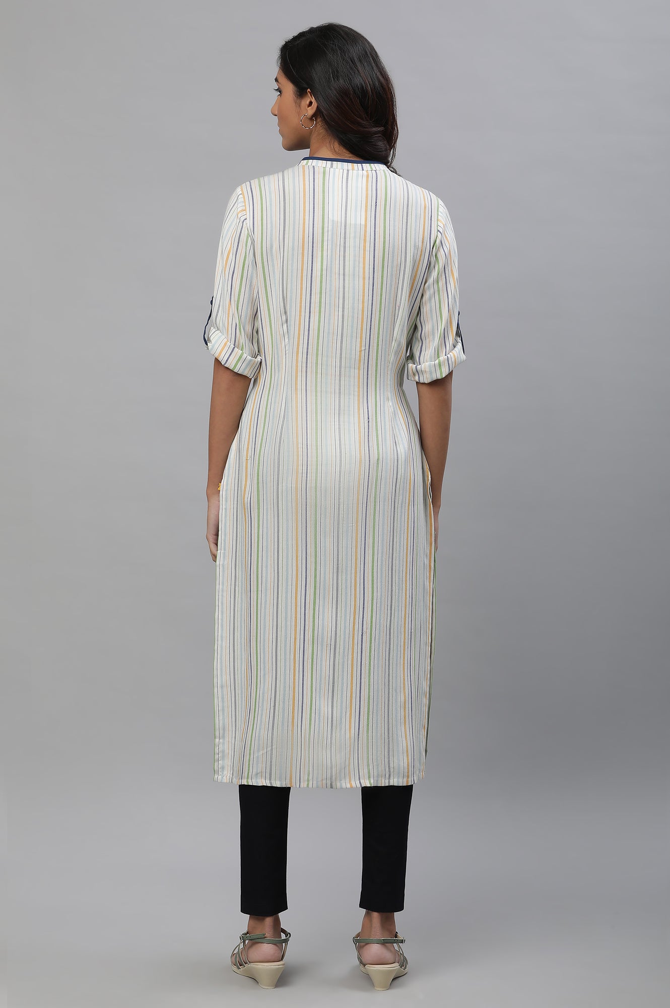 White Straight Kurta with Multi-coloured Stripes