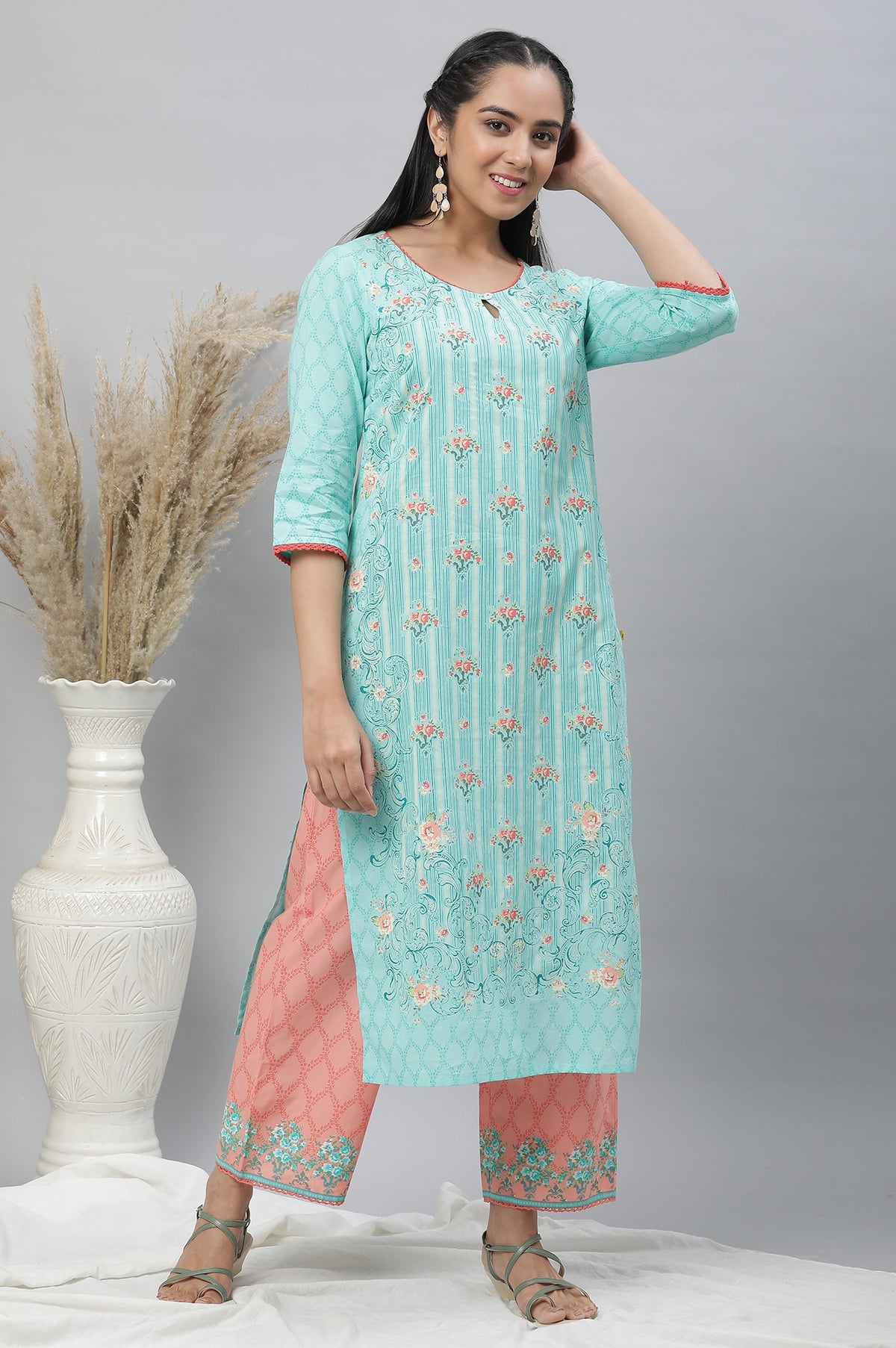 Bermuda Blue Printed Cotton Kurta - XS