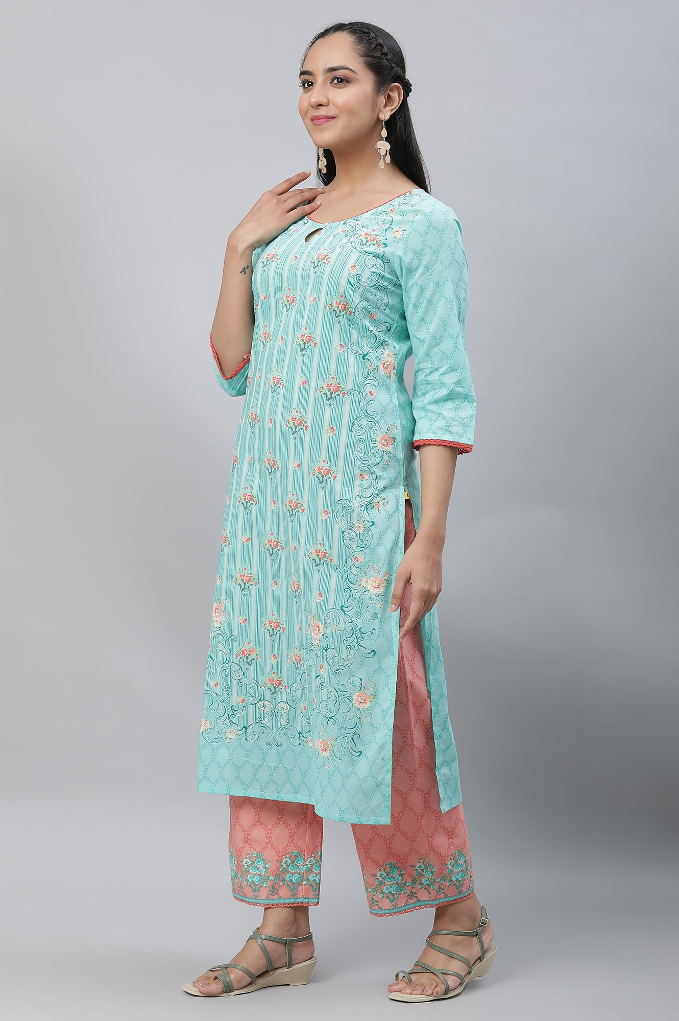 Bermuda Blue Printed Cotton Kurta