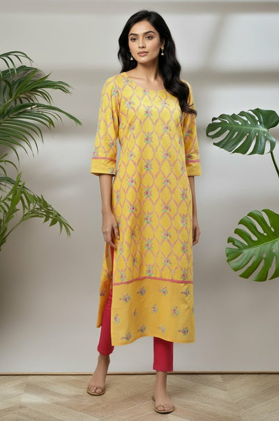 Yellow Floral Printed Kurta