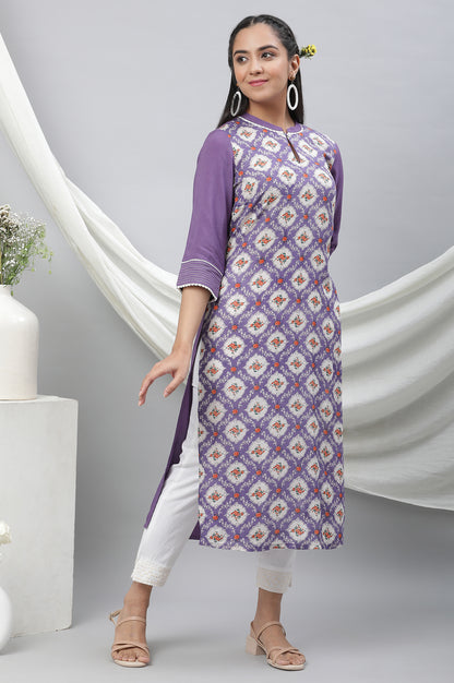 Purple Floral Printed Straight Kurta