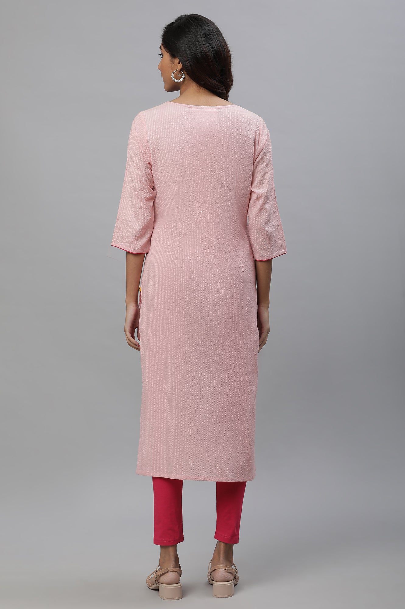 Pink Embroidered Seer Sucker Kurta