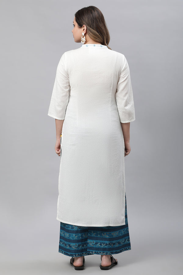 White Solid Embroidered Straight Cotton Kurta