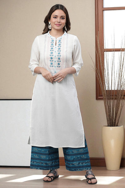 White Embroidered Seer Sucker Kurta