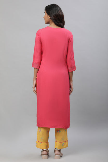 Pink Solid Embroidered Kurta