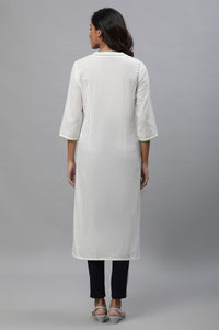 White Floral Embroidered Straight Cotton Kurta