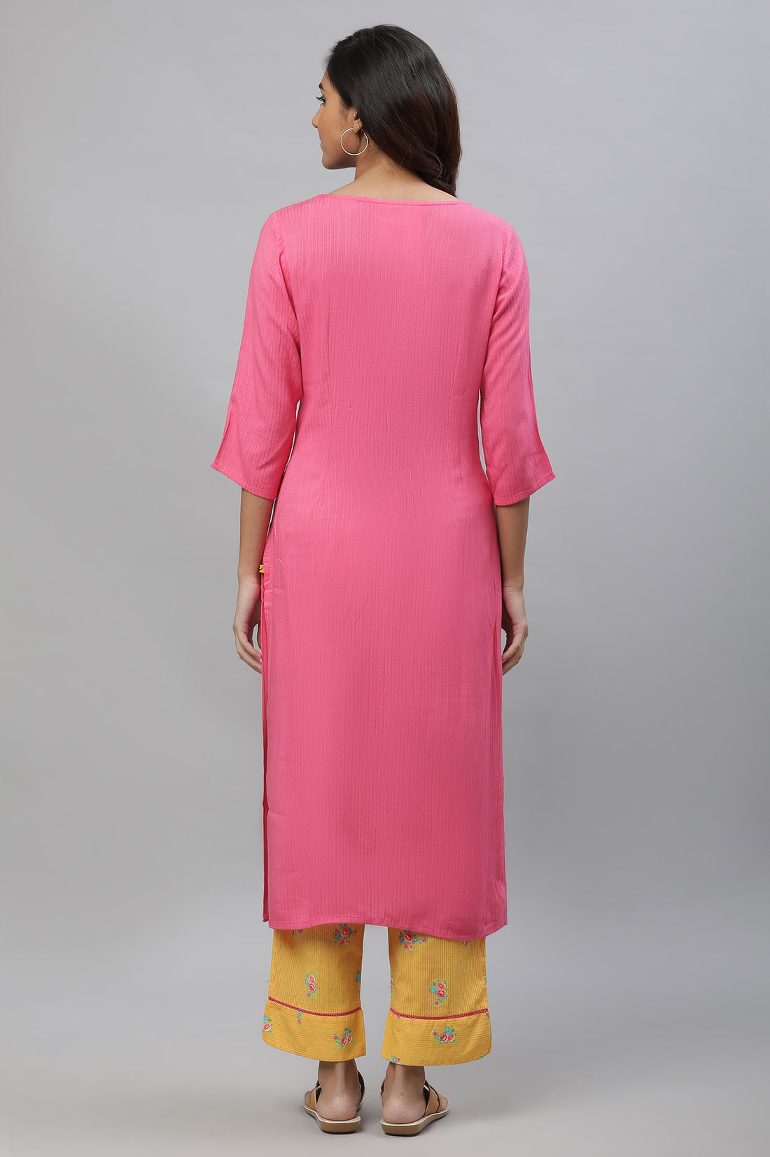 Pink Embroidered Rayon Straight Ethnic Kurta
