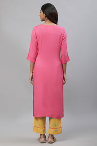 Pink Embroidered Ethnic Kurta