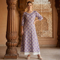 Purple Floral Printed Flared Dress