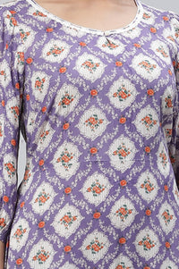 Purple Floral Printed Flared Dress