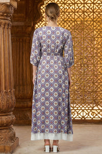 Purple Floral Printed Flared Dress