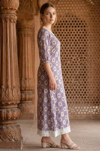 Purple Floral Printed Flared Dress