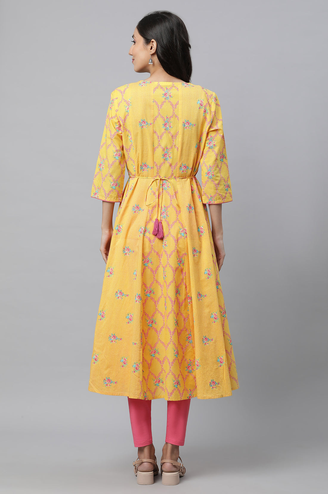 Yellow Floral Printed Anarkali Kurta