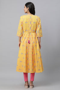 Yellow Floral Printed Anarkali Kurta