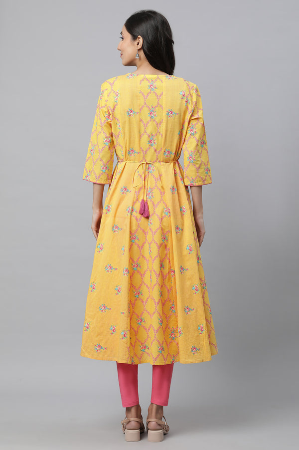 Yellow Floral Printed Anarkali Kurta