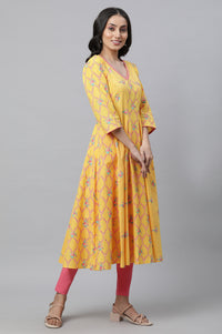 Yellow Floral Printed Anarkali Kurta