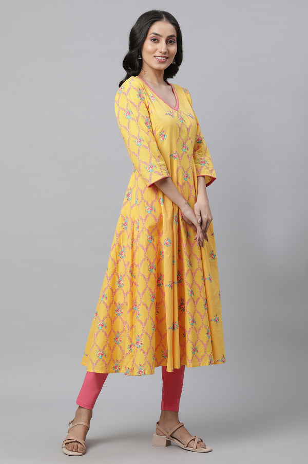 Yellow Floral Printed Anarkali Kurta