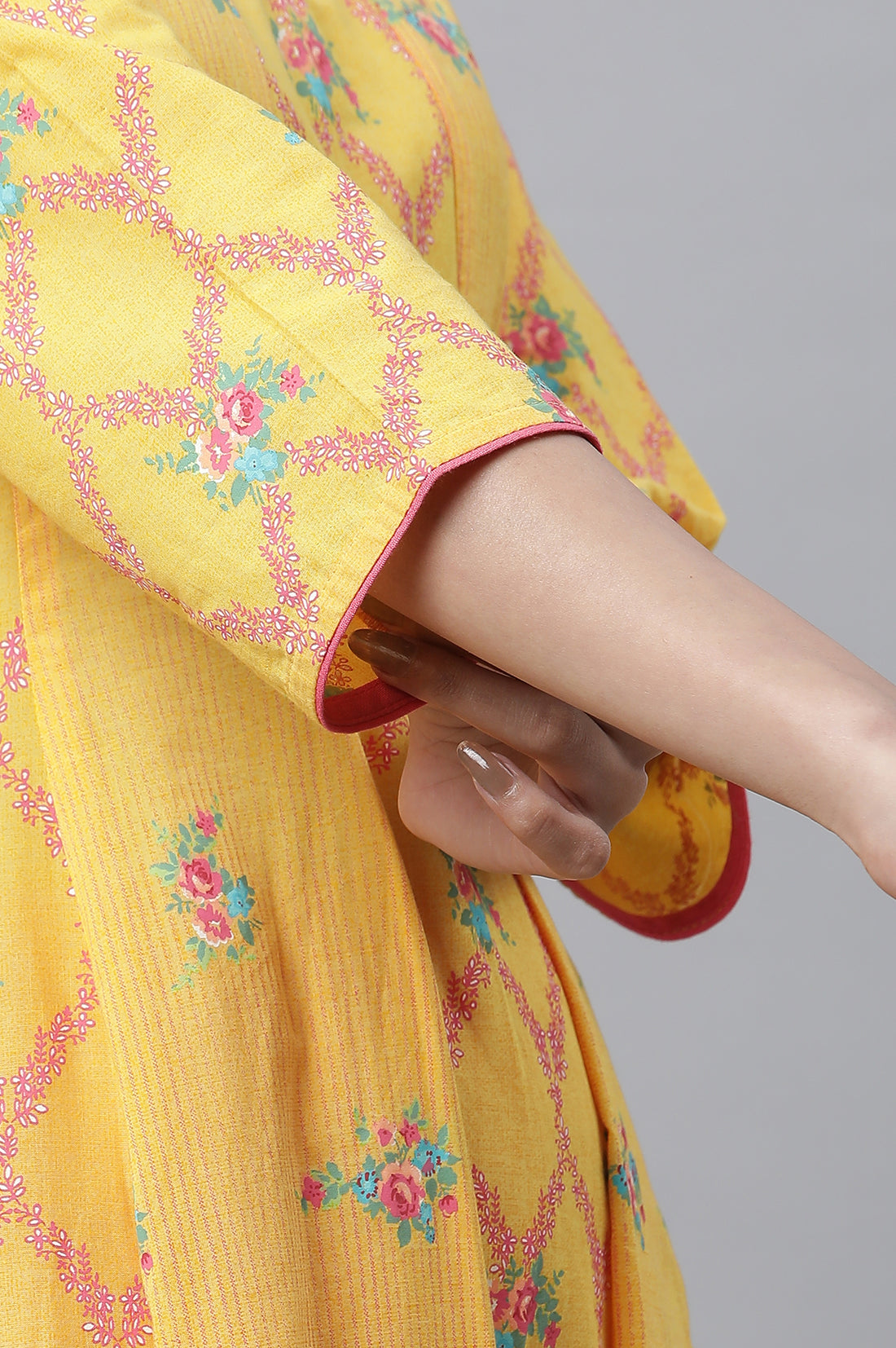 Yellow Floral Printed Anarkali Kurta