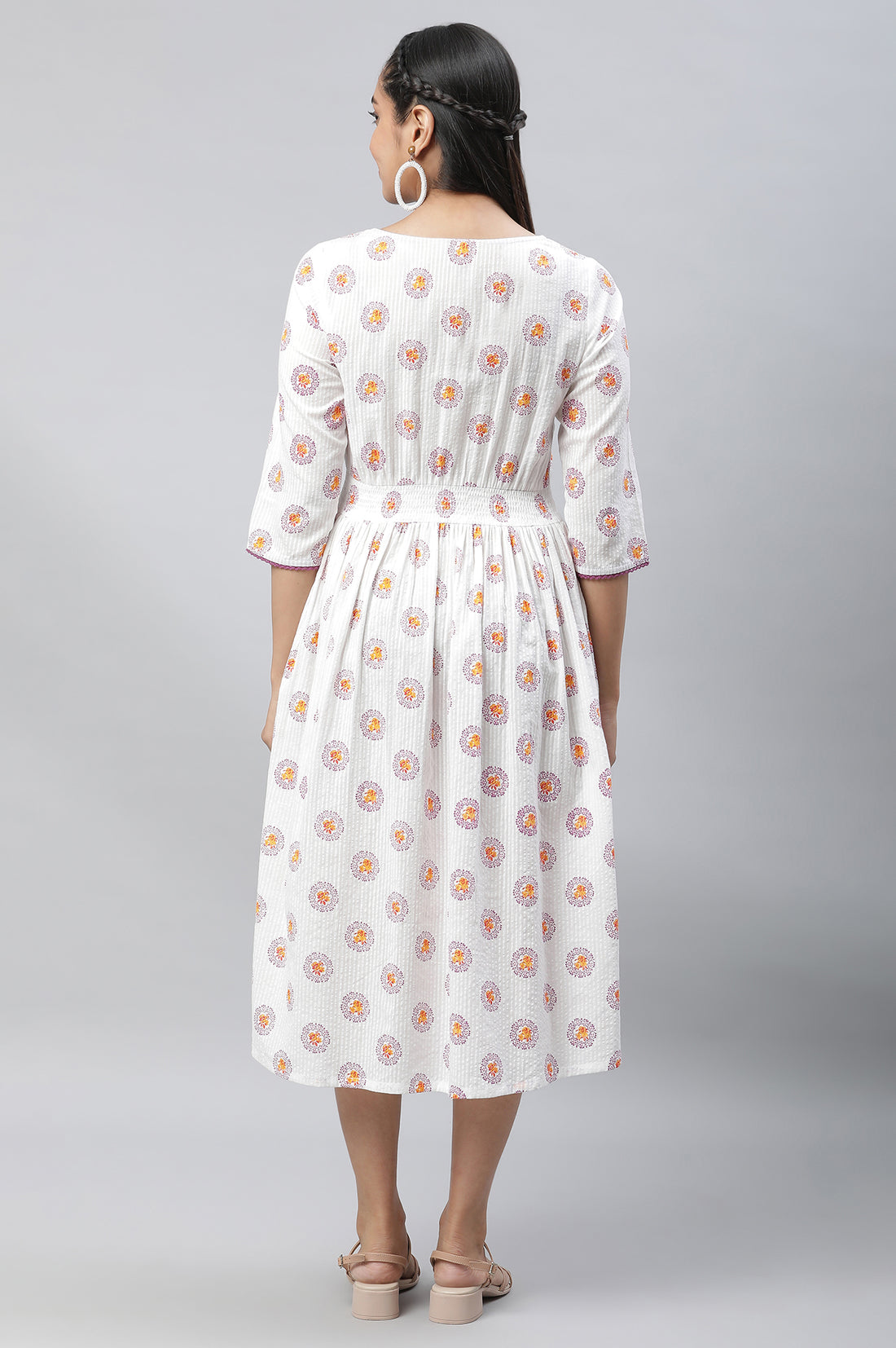 White Floral Printed Cotton Short Dress