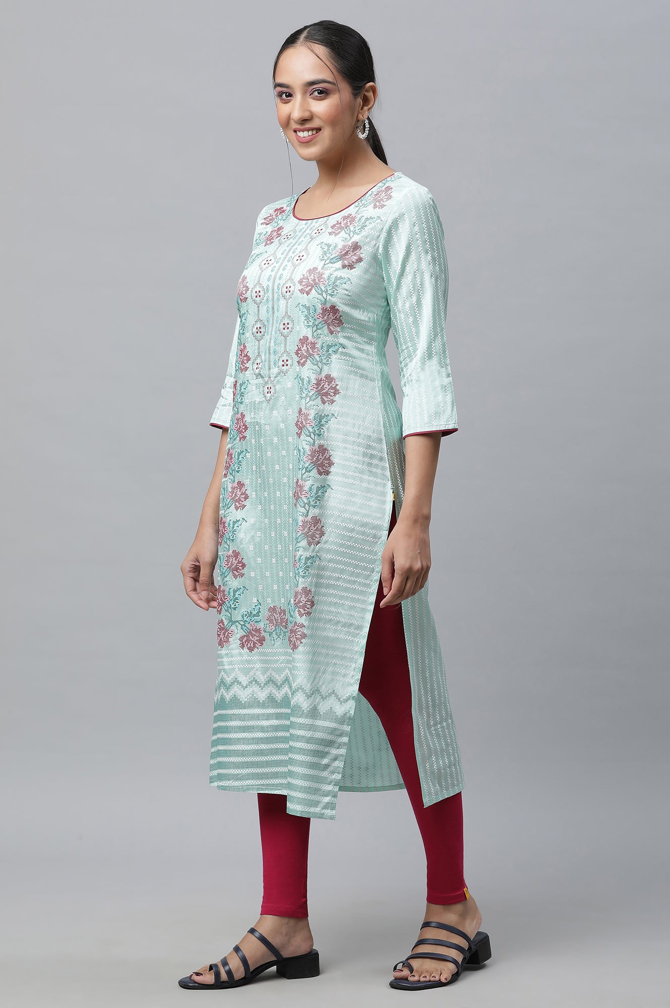 Green Printed Straight Kurta