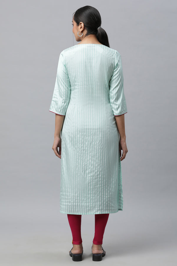Green Printed Straight Kurta