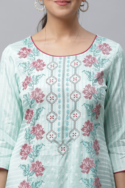 Green Printed Straight Kurta