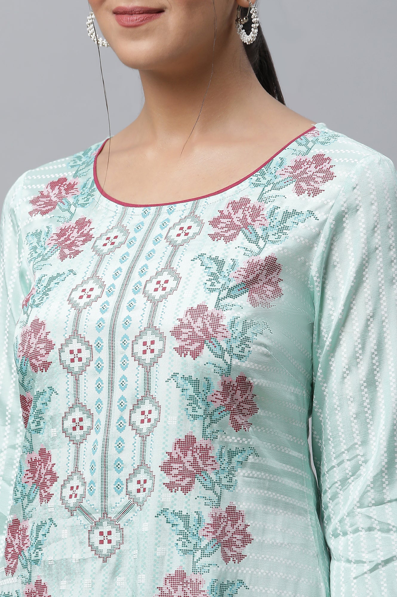 Green Printed Straight Kurta