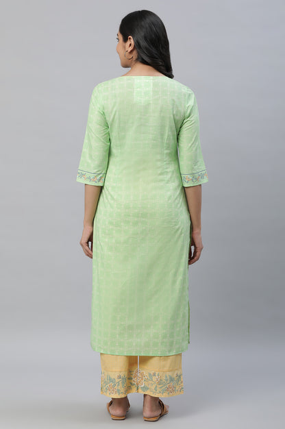 Green Floral Printed Cotton Kurta