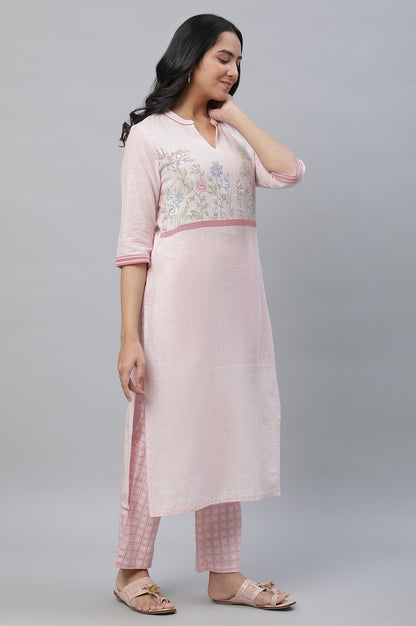 Pink Floral Printed Casual Kurta