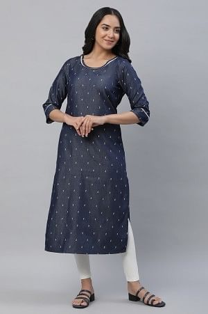 Blue Denim Kurta with Lace Patch