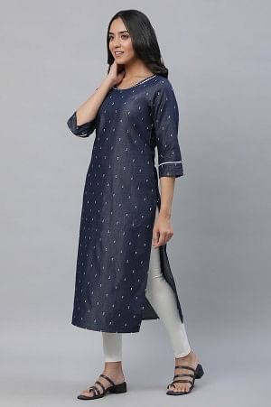 Blue Denim Kurta with Lace Patch