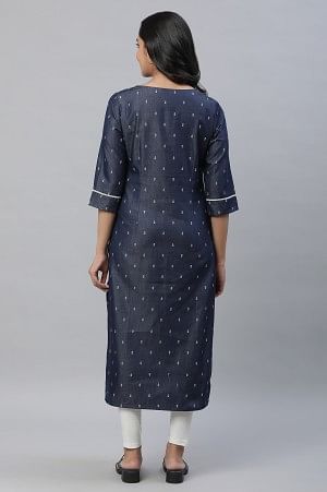 Blue Denim Kurta with Lace Patch